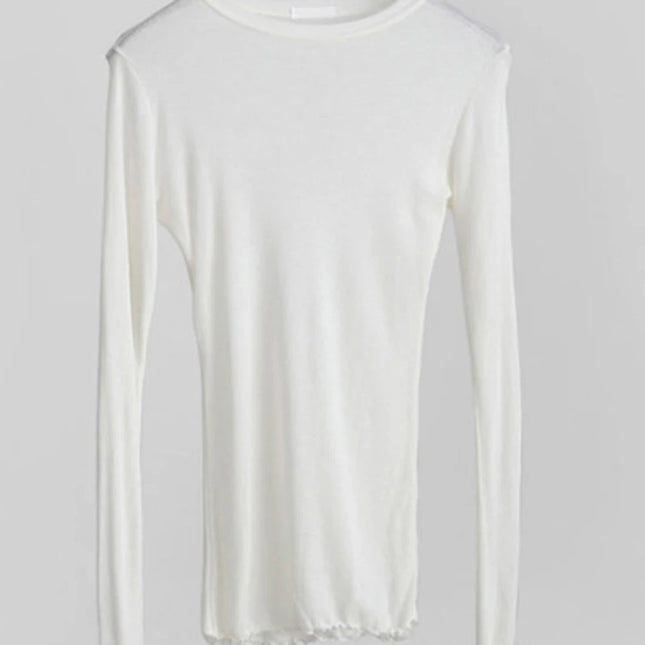 High Quality Plain T Shirt Women  Elastic Basic T-shirts Female Casual Tops Long Sleeve Sexy Thin T-shirt see through