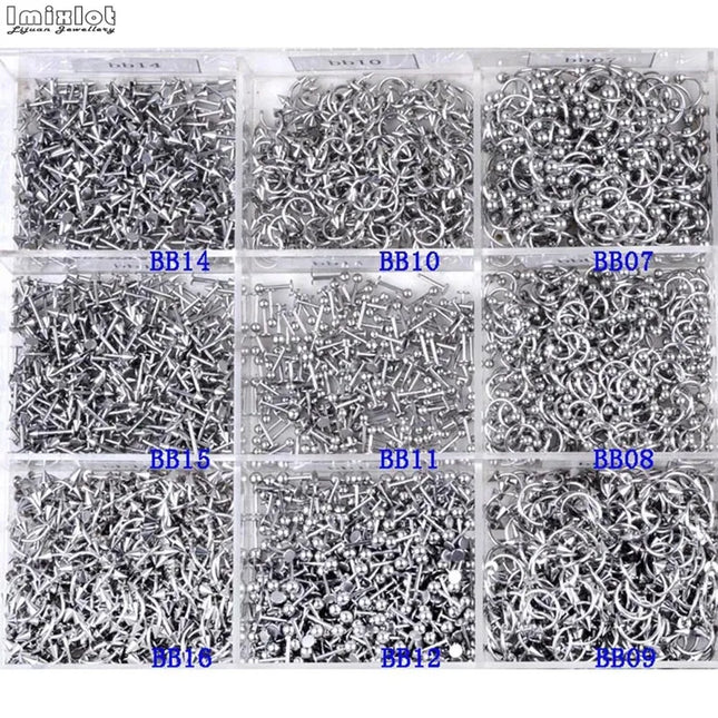 45/90Pcs Mixed Styles Stainless Steel Eyebrow Navel Belly Lip Tongue Nose Piercing Bar Ring Labret Barbell Tunnel Body Jewelry
