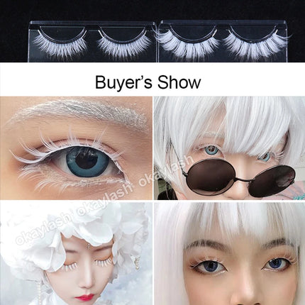 3 Pairs White Eyelashe  Fluffy Lace Colored False Lashes Vegan Silk Eye Lashes for Doll Cosplay Party Halloween Makeup