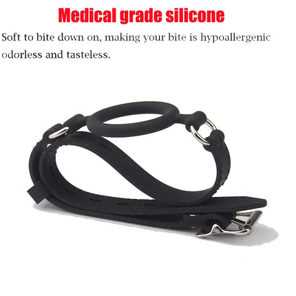 PU Leather Open Mouth Hood Mask,With Full Silicone O Ring Gag Strap,Fetish Slave Bondage Gimp,BDSM Sex Toy For Couple Adult Game