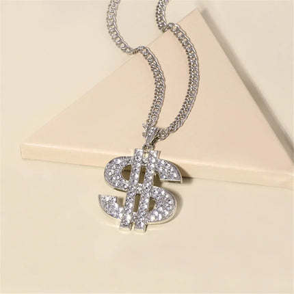 Hip Hop Gold Tone Dollar Sign Pendants Necklaces Long Twist Chain Statement Necklace For Women Men