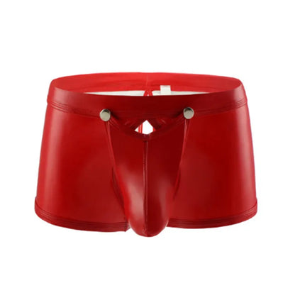 Sexy Mens PU Leather Boxer Shorts Removable Gay Penis Pouch Back Open Fashion Hot Gay Male Erotic Bulge Jockstrap Underwear