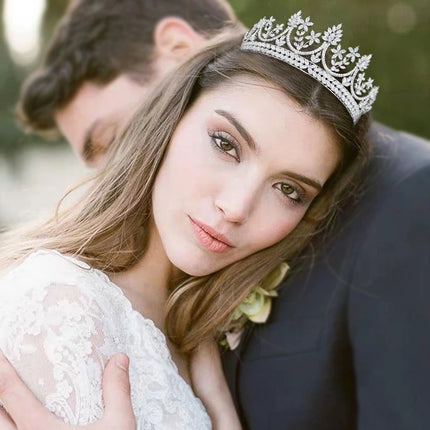 ASNORA Shiny High-Quality Hair Jewelry CZ Crowns, Bride Tiara Princess Birthday Wedding Accessories， Rose Gold Headdress