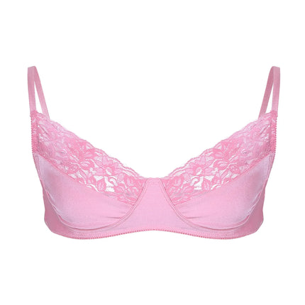 Mens Bra Bikini Top Sissy Lingerie Bralette Smooth Floral Lace Exotic Bras Men Wire free Bra Top with Adjustable Straps