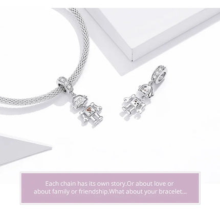 WOSTU Family Heart Charm High heels Mirror Makeup Pendant Bee Boy & Girl Charm Dreamcatcher Beads Jewelry Making Copper Zircon