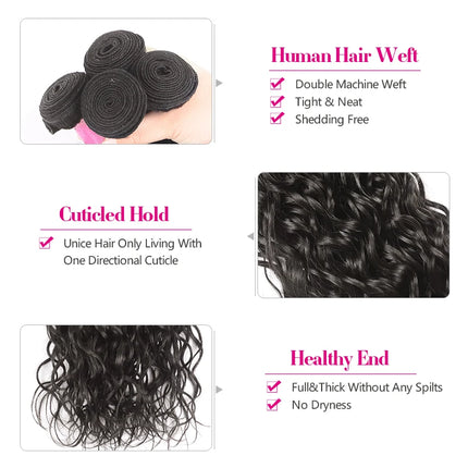UNice Water Wave Bundles 1/3Pcs Natural Color 100% Human Hair Bundles Virgin Human Hair 100Grams Bundle Sew-in Hair Extensions
