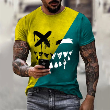 Funny Smiling Face Graphic 3D Print Men T Shirt Street Trendy Fashion Casual Summer O-Neck Short Sleeve Oversized T Shirt Tops