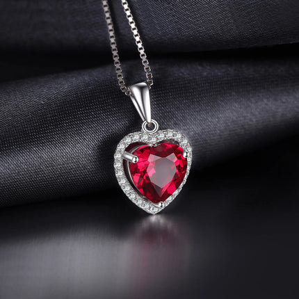JewelryPalace Heart Love 3.6ct Created Ruby 925 Sterling Silver Pendant Necklace for Women No Chain Fashion Fine Jewelry Gift