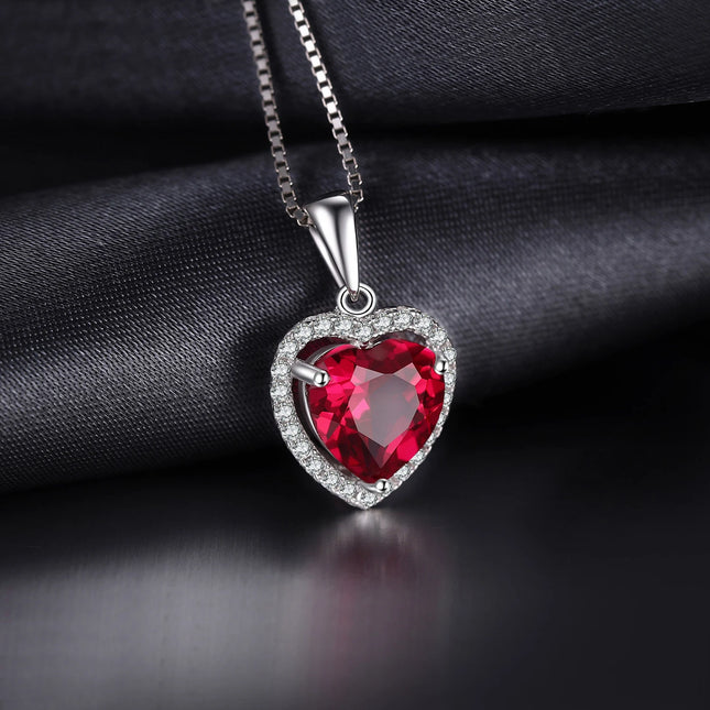JewelryPalace Heart Love 3.6ct Created Ruby 925 Sterling Silver Pendant Necklace for Women No Chain Fashion Fine Jewelry Gift