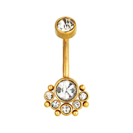 Zircon Golden Belly Button Rings Stainless Steel Piercing 14G 1.6mm 10mm Navel Bar Body Jewelry Men Women Sexy Beach Accessories