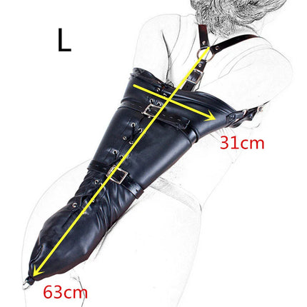 BDSM Bind Leg/Arm Binder,Behind Back Bondage Armbinder Leather Straight Jacket Slave Lockable Glove With Shoulder Straps Sex Kit