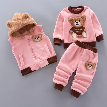 Winter Autumn Kids Thicken Velvet Hoodie Jacket And Pants Set Baby Boys 2-Piece Cotton Suit Children's Clothing