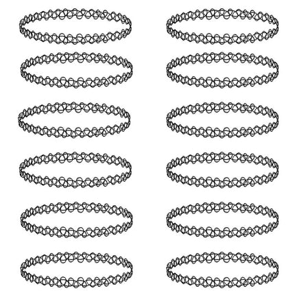 ZS 12Pcs Vintage Stretch Choker Necklace Lady Girl Tattoo Choker Necklace Punk Retro Gothic Elastic Necklaces for Women