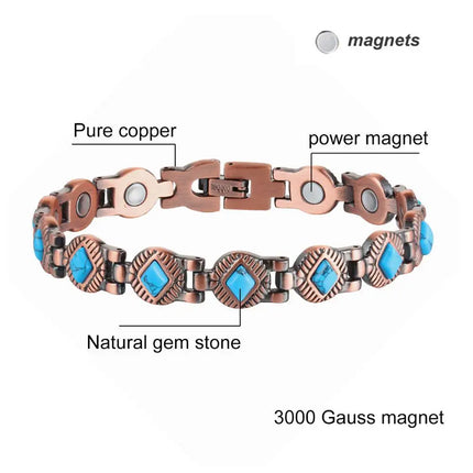Oktrendy Natural Gem Stone Copper Magnetic Bangle Bracelet Women Pure Copper Magnetic Bracelet healing Chain Wristband