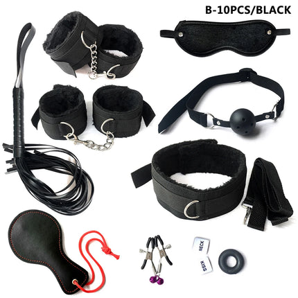 BDSM Kits Sex Bondage Set Handcuffs Gag Whip Nipple Clamps Erotic Sex Toys for Women Couples Adult Sex Shop Anal Butt Plug Tail