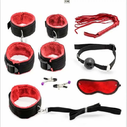 Sex Handcuffs Nipple Clamps Whip Mouth Gag  Mask Anal Plug Vibrator BDSM Bondage Set Erotic  Toys for Woman Men Adult Game