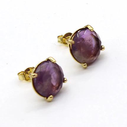 Crystal Stud Earrings for Women Girls Waterdrop Round Oval Shape Natural Lapis Lazuli Amethyst Faceted Stone Earring Jewelry