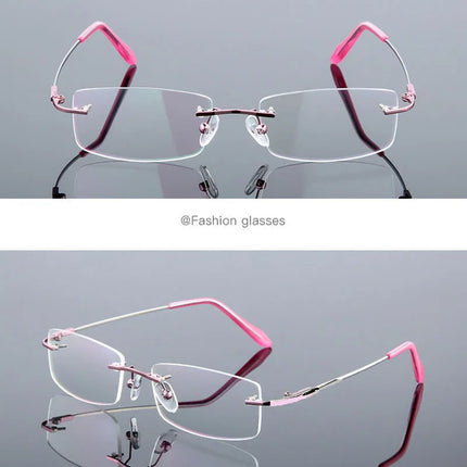 Anti Blue Light Titanium Alloy Framless Square Myopia Glasses Women Men Rimless Prescription Eyeglasses 0 -0.5 -0.75 To -6.0