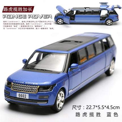 1:32 Rover Range rover Lengthen Alloy Limousine Metal Diecast Car Model Pull Back Flashing Musical Kids Toy Vehicles Gift