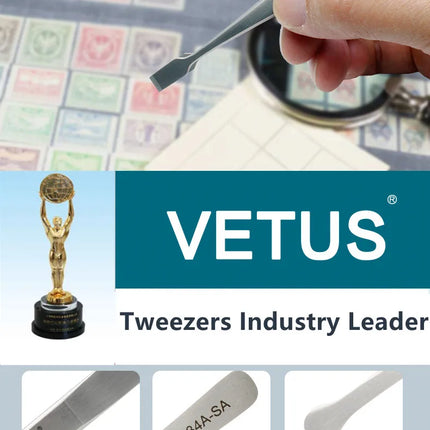 VETUS Tweezers Original 36A-SA Non-magnetic Anti Acid Corrosion Resistant High Precision for  Stamp Stainless Steel Clamp