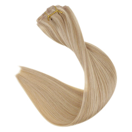 Full Shine PU Clip Hair Extensions Remy Human Hair 100g Seamless Invisible Clip In Extensions Human Hair Balayage Color Blonde