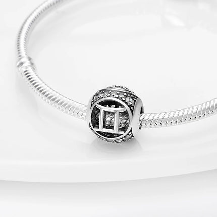 Hot Sale 925 Sterling Silver 12 Constellation Beads Charm Fit Original Pand 3mm Bracelet For Women Jewelry Birthday Fashion Gift