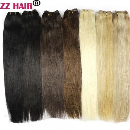 ZZHAIR 100% Human Hair Extensions 16"-26" Machine Made Remy Hair Weft Weaving 100g/Pcs Straight Natural Silk Non-clips