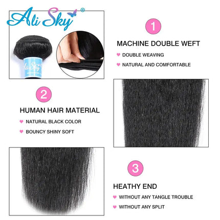 Alisky Peruvian Hair Bundles Kinky Straight Hair Bundles With 5x5 Closure Remy Human Hair Extension 5x5 Closure with Bundles