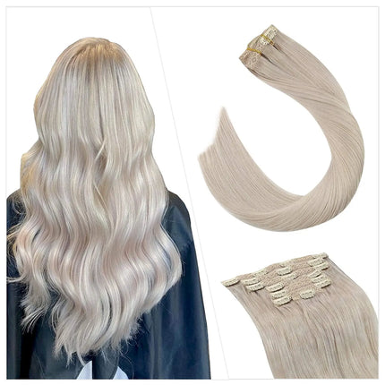 [16 Colors] Ugeat Clip in Hair Extensions Human Hair 14-22" Double Weft Remy Hair Full Head Clip in Extensions for Woman 7Pcs