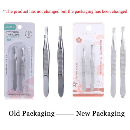 2Pcs/Set Professional Slanted/Flat Stainless Steel Hair Removal Clip Eyebrow Face Hair Remover Tweezers Eyebrow Plucking Tools