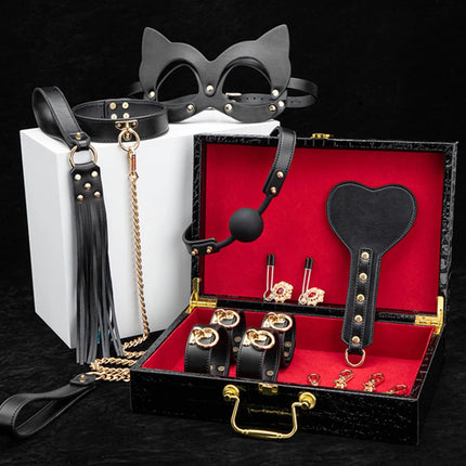 BLACKWOLF BDSM Kits Genuine Leather Bondage Set Fetish Handcuffs Collar Gag Whip Erotic Sex Toys For Women Couples Adult Games