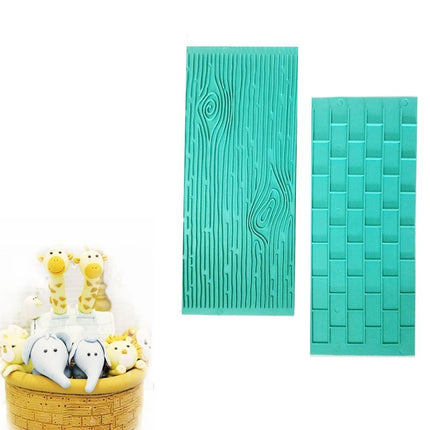 2Pcs/Set Bark Walls Cake Mold Embossed Fondant Brick Wood Grain Bakeware Cutter DIY Mould Pastry Baking Cake Decorating Tools
