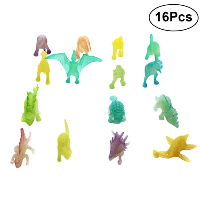16pcs Glow In The Dark Dinosaur Toy Luminous Dinosaur Model Figure Toy Decoration Party Favor Gift for Kids (Random Style)