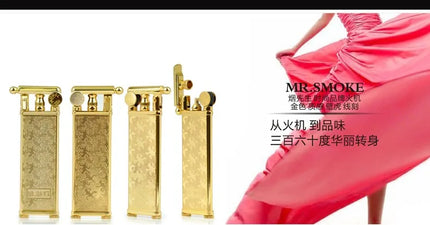 Japan Retro Gold Thin Wheel Kerosenes Lighter Metal Portable ultra-thin Gasolines Flint Wick Lighter for Men's Cigarette Gift