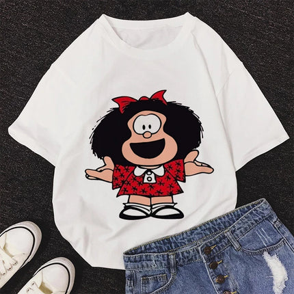 2020 New Summer Fashion Female Pink Tops Mafalda Cute Graphic Print T-shirt Women Harajuku Aesthetic White Tops Kawaii Tshirt