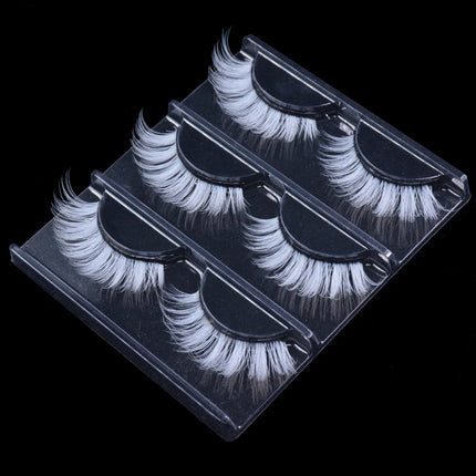 3 Pairs White Eyelashe  Fluffy Lace Colored False Lashes Vegan Silk Eye Lashes for Doll Cosplay Party Halloween Makeup