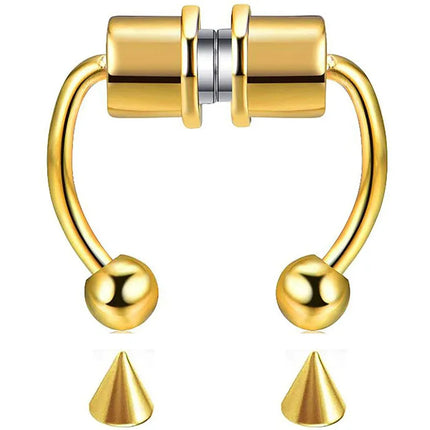 Women Fake Piercing Nose Ring Hoop Septum Piercing Nose Clip Rock HipHoop Stainless Steel Magnet Fashion Body Jewelry Wholesale