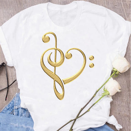 New Harajuku Funny Music Note Art T-Shirt Fashion Women T-Shirt Music Tops Short Sleeves Black T-Shirt Ladies Casual Tees Top
