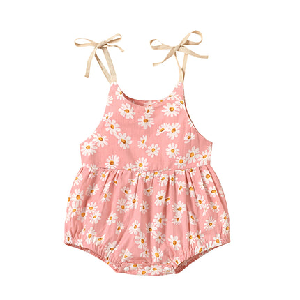 Baby Girl's Romper, Daisy Print Sleeveless Sling Bodysuit One-piece Suit for Birthday Party Photography