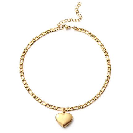 Women's Ankle Leg Bracelet Beach Jewelry Ladies Gold Color Stainless Steel Figaro Chain With Heart Pendant Anklets for Women