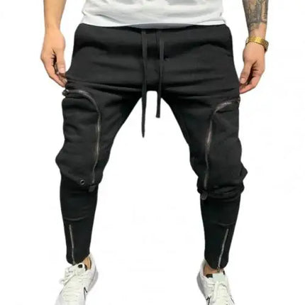 Cargo Pants Men Fashion Solid Color Drawstring Casual Multi Zippers Pockets Trousers Hip Hop Style Men Harem Pants Streetwear
