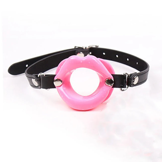 Candiway PU Leather Rubber Lips O Ring Open Mouth Oral Sex Gag BDSM Fetish Bondage Restraints Erotic Toys For Couples