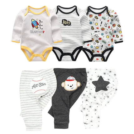 Cotton 6/8PCS Newborn Baby Boy Clothes 0-12M Autumn Bodysuits+Pants Boys Baby Clothing Sets Full Sleeve Baby Girl Clothes