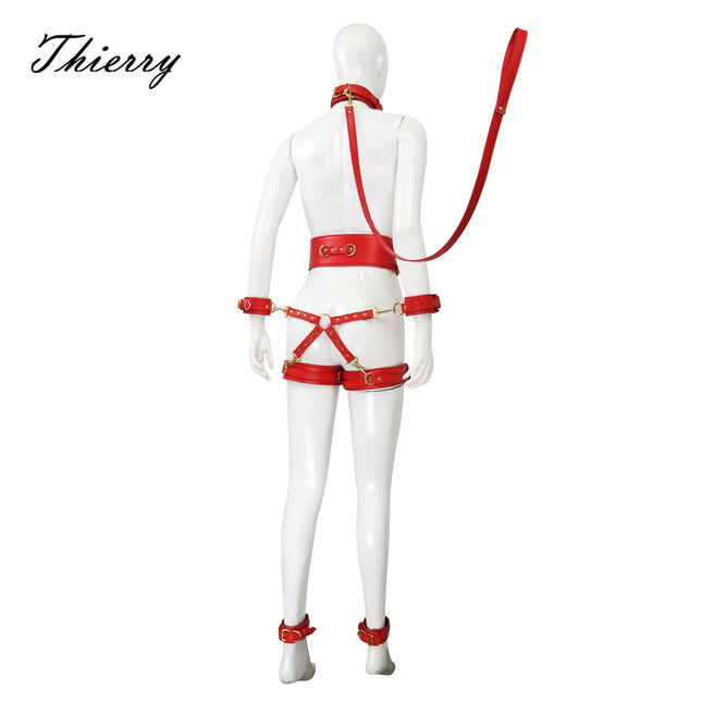 Thierry Sex Toys For Women Men SM Bondage Set Erotic Restraint Collar & 6 Cuffs & Waistband & Connection Adults Games for Couples