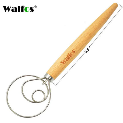WALFOS Stainless Steel Danish Dough Mixer Cake Bread Pastry Dough Mixer Stick Egg Beater Tool Mixing Tool Oak Handle
