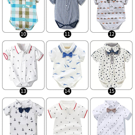 Newborn Boys Bodysuit with Bow Tie Cotton Baby Romper Soft Cartoon Animal Print Formal Short Sleeve Children Top Costume