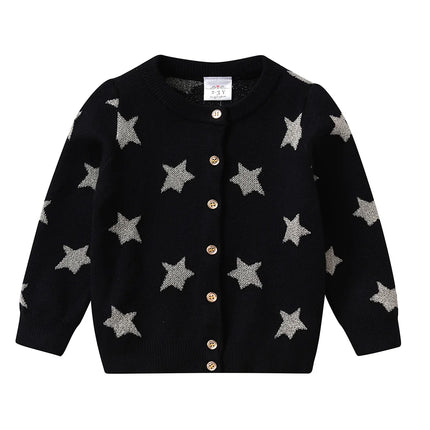 VIKITA Kids Autumn Knitted Cardigan Sweaters Girls Christmas Sweaters Kids Star Sequins Shiny Outwear Clothes Children Clothing