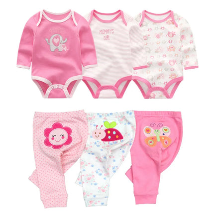 Cotton 6/8PCS Newborn Baby Boy Clothes 0-12M Autumn Bodysuits+Pants Boys Baby Clothing Sets Full Sleeve Baby Girl Clothes
