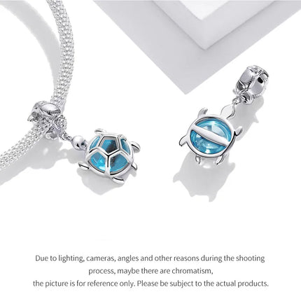 WOSTU 925 Sterling Silver Blue Conch Charm Ocean Bead Animal Turtle Starfish Pendant Fit Original Bracelet Necklace DIY Jewelry