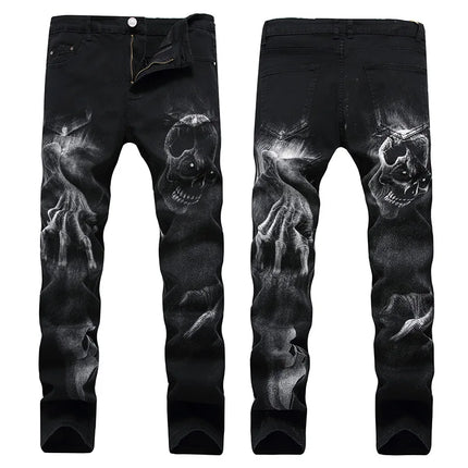 2026 Dark Streetwear Skull Print Punk Stretch Slim Y2K Jeans Pants For Men Clothing Hip Hop Cotton Long Trousers Ropa De Hombre
